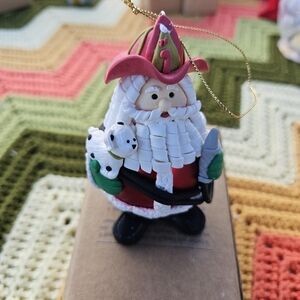 Vintage Handmade Polymer Clay Santa Claus FIREMAN FIREFIGHTER Ornament Christmas